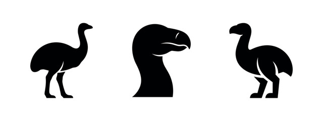 Flightless bird silhouette collection including emu and dodo © Lili