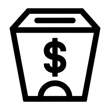 Hand-drawn black vector icon illustration of a currency counting tray with stacked coins and a central cent dollar symbol, isolated minimalist line art style for financial and banking design
