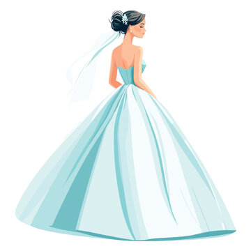beautiful bride in luxury wedding dress isolated vector illustration