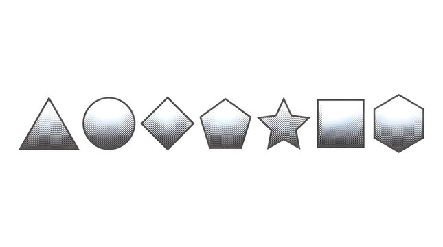 Array of basic geometric shapes with subtle halftone gradient texture