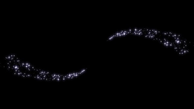 Luxury white glitter sparkles line trail, luminous fairy star blink animation, fairy dust shimmer transition, fast glittering star lines, sparkling starry line effects video on black background.4k