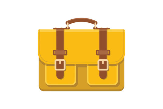 Yellow leather briefcase vector icon with brown straps