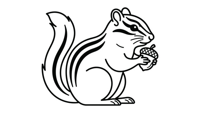Chipmunk Holding Acorn: A stylized, monochrome illustration of a chipmunk holding an acorn in its paws, with a bushy tail curled behind it.