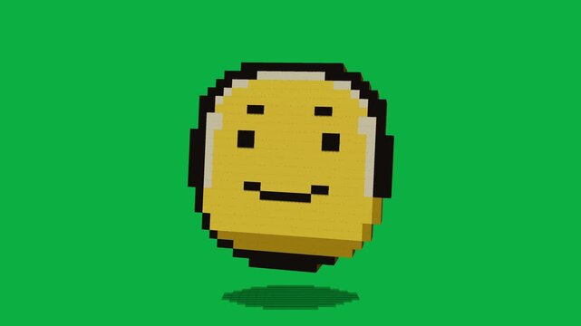 3D Pixel Art Angry Red Smiley Coin Animation for Retro Gaming and Digital Character Projects