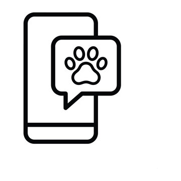 Smartphone with paw print notification line icon vector for veterinary clinic mobile app