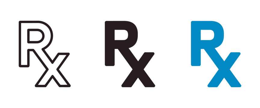 Rx prescription symbol medical icon set in outline solid and colorful flat vector styles with prescription medicine, healthcare, pharmacy, treatment, and clinical care concepts.