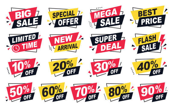 Set of Sale Discount Banners and Special Offer Labels