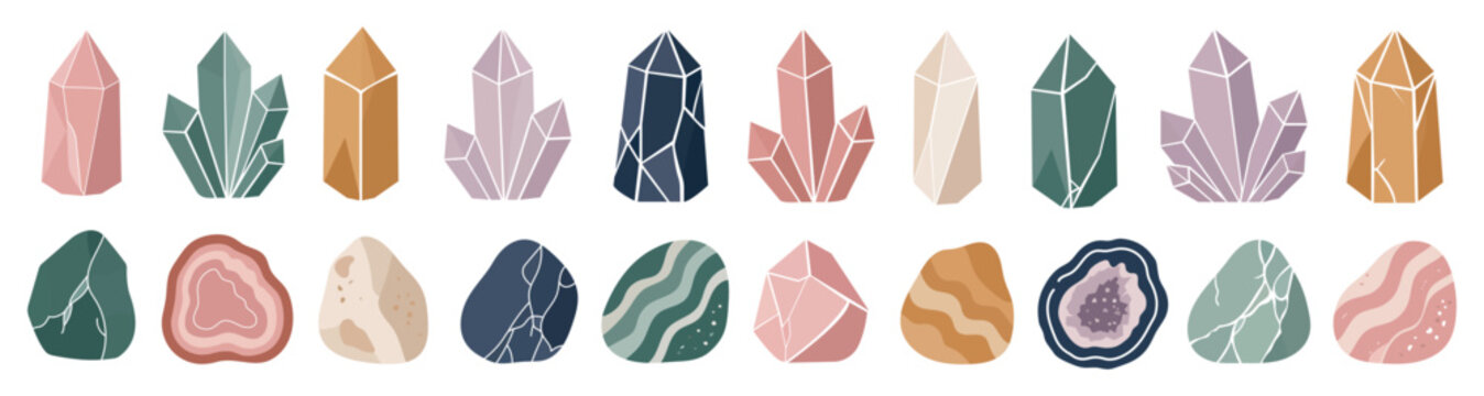 Set of Colorful Crystals Gemstones and Abstract Stones.