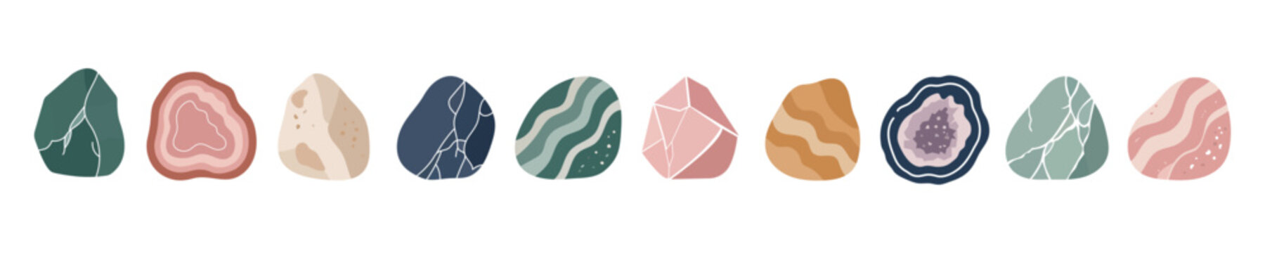 Set of Colorful Abstract Stones and Minerals