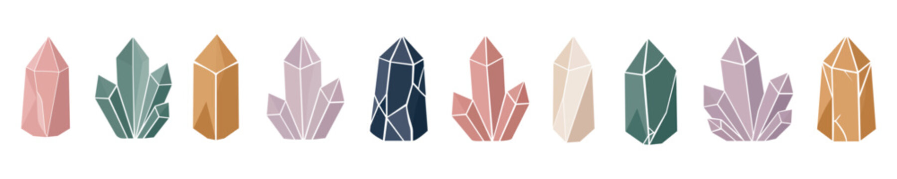 Set of Colorful Crystal Gemstones and Minerals.