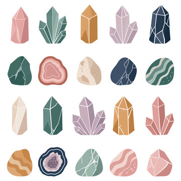 Set of Colorful Crystals Gemstones and Abstract Stones.