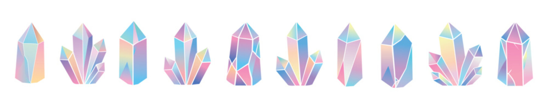 Set of Colorful Iridescent Crystal Gemstones.