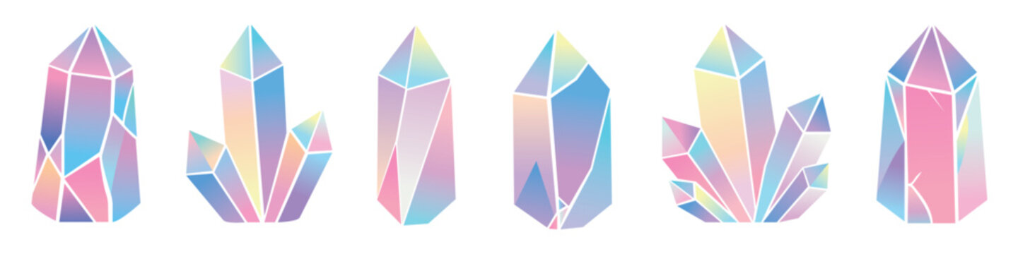 Set of Colorful Iridescent Crystal Gemstones.