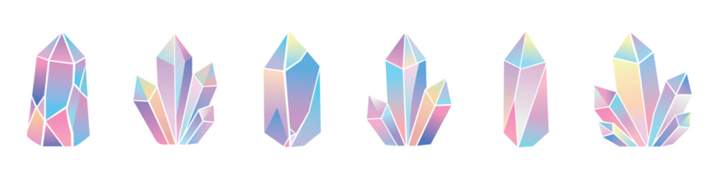 Set of Colorful Iridescent Crystal Gemstones.