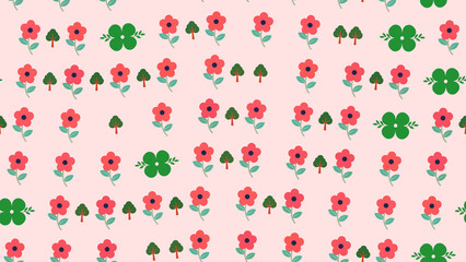 Red flowers and green trees seamless pattern © Shelia