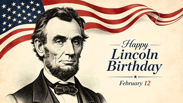 Happy Lincoln Birthday Poster with American Flag and Vintage Portrait