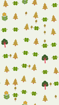 Stylized Trees and Flowers Pattern
