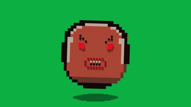 3D Pixel Art Neutral Smiley Coin with Brown Tone for Retro Gaming and Digital Character Animation