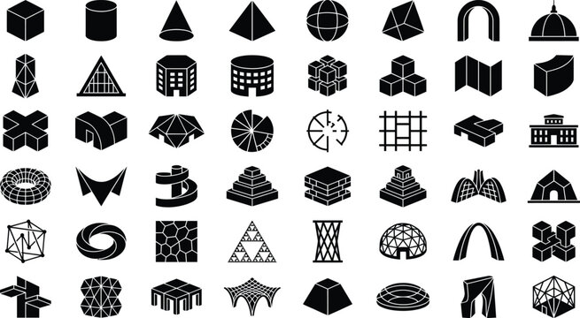 Geometric-Architecture and Structural Form Icons Collection for Conceptual Construction