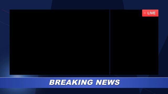 Breaking news television broadcast background graphic with live indicator and empty screen template