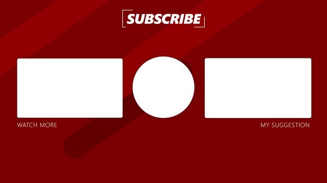 Red end screen template for video sharing platforms featuring subscription button and placeholders
