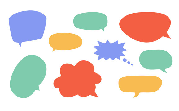 Freeform pastel speech bubble shapes, colorful set of twelve, vector illustration. Oval, square, rounded forms
