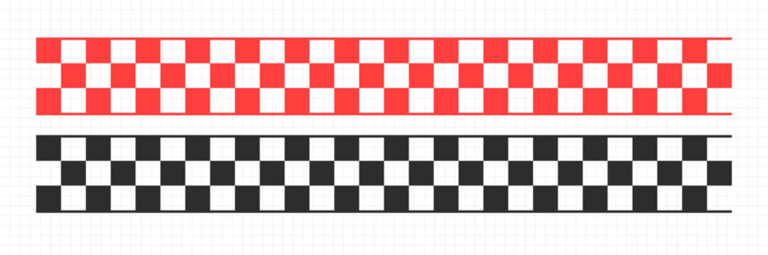 Seamless checkered pattern borders in red and black colors, vector illustration of racing flags style stripes for design elements
