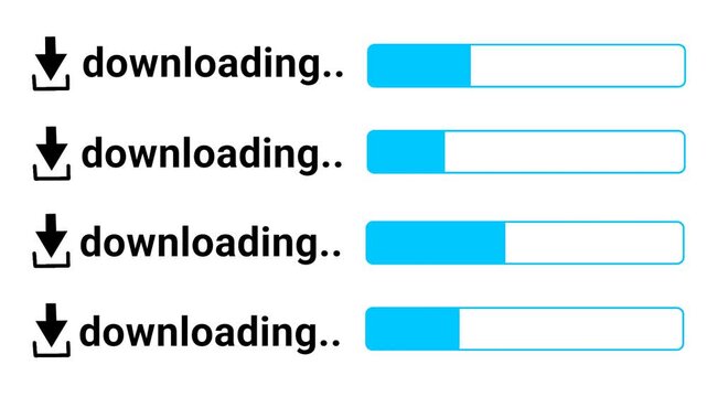 Video animation of the process of downloading multiple files from the Internet on a computer monitor screen. A computer monitor displaying information about the data download in real time, including p