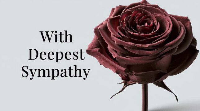 condolence card with black rose change color to red and text with deepest sympathy animation