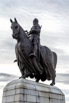 Equestrian statue of Robert the Bruce, King of Scots, stands at the historic Battle of Bannockburn site near Stirling, Scotland