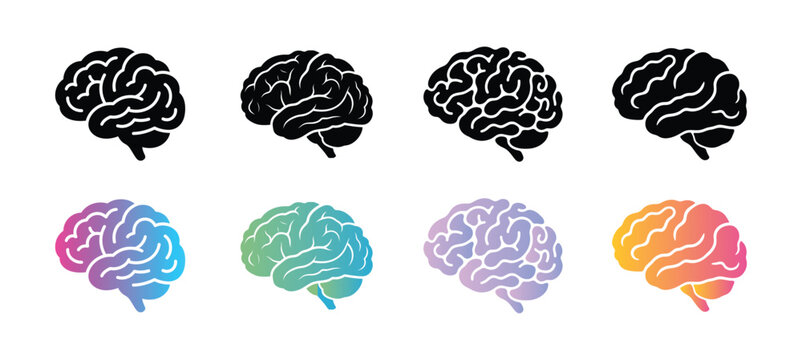 Brain Icon Set Vector Illustration Human Mind Thought Symbol Design