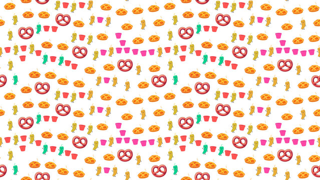 Seamless pattern of cartoon food and drinks