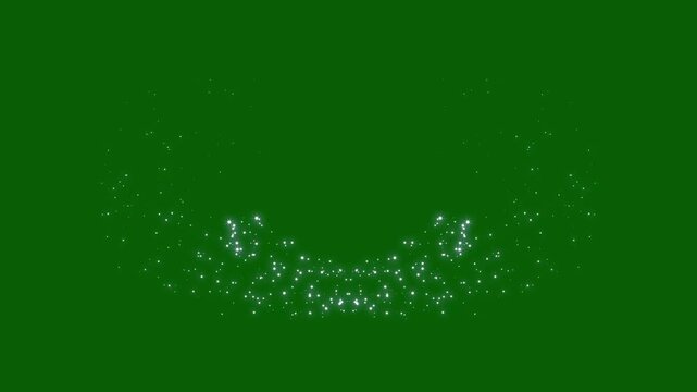 Glowing sparkle stars line animation, white twinkling particles shimmer, magic glitter dust trail, curved star motion burst, sparkle transition effect on green background.4k loop animation