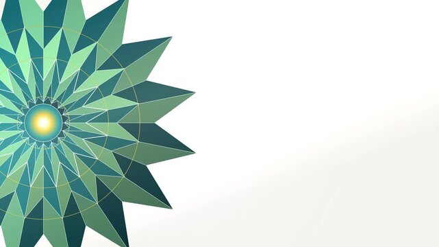 Geometric Floral Pattern Design with Radial Green Gradient Symmetry and Copy Space Background