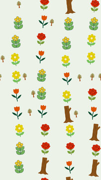 Cartoon Floral and Tree Pattern