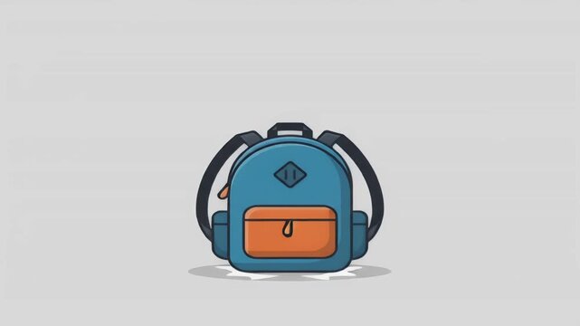 Minimalist Flat Vector Illustration of a Blue and Orange School Backpack with Black Straps, Isolated Design for Back to School and Travel Themes