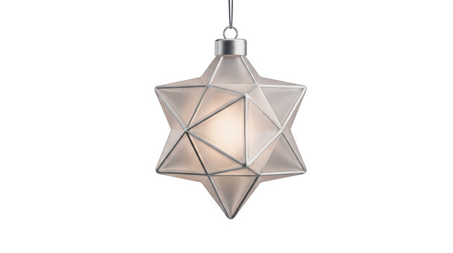 Silver geometric star Christmas ornament hanging on transparent background