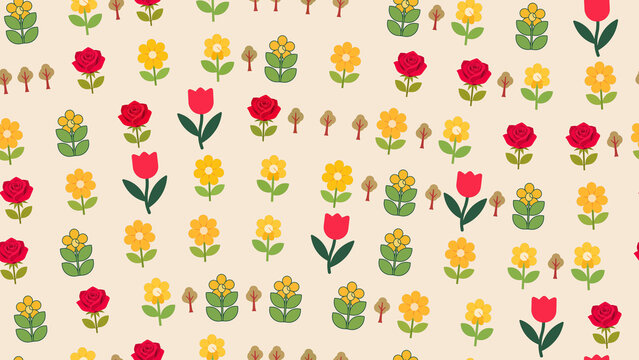 Stylized Floral and Tree Pattern