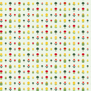 Stylized floral and tree pattern