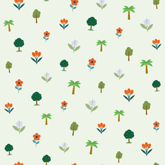 Naklejka premium Stylized Trees and Flowers Pattern