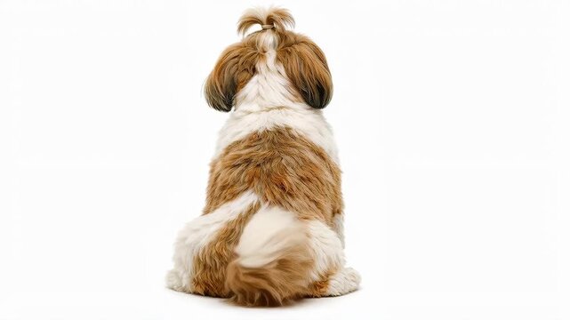Shih Tzu Dog with Top Knot Sitting on White Background