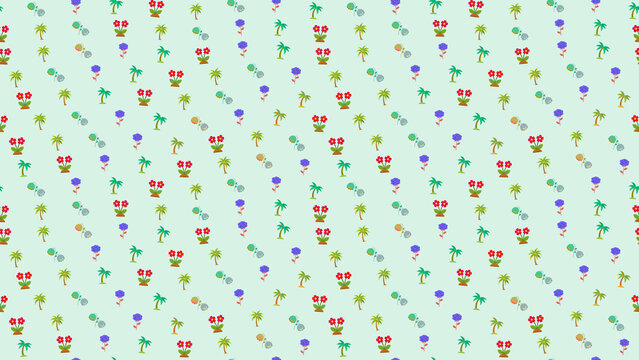 Pattern of palm trees and flowers