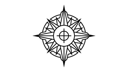 Stylized Compass Rose Symbol: A stark black and white graphic represents a stylized compass rose, a geometric emblem signifying direction and navigation. © MahfujaSultana