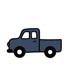 Fototapeta premium Cute Navy Blue Pickup Truck Doodle - Hand Drawn Pickup Side View Left