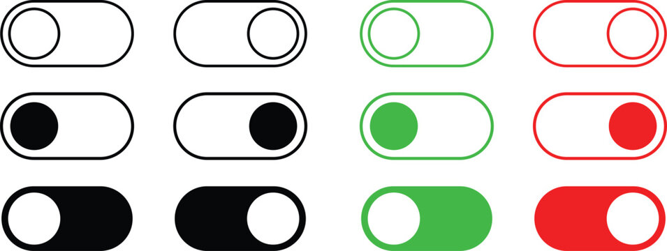 Toggle switch on off button icon set. settings control interface option symbol sign vector