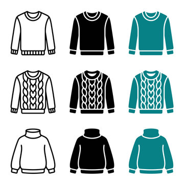 Set Of Colorful Knit Sweaters With Patterns