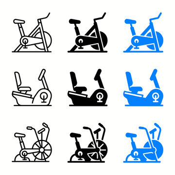 Set Of Exercise Bikes And Elliptical Machines Icons