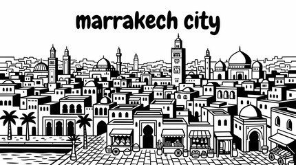 Obraz premium marrakech morocco city skyline urban vector architecture downtown landmark travel tourism world famous medina souks palaces gardens moroccan cuisine colors heritage