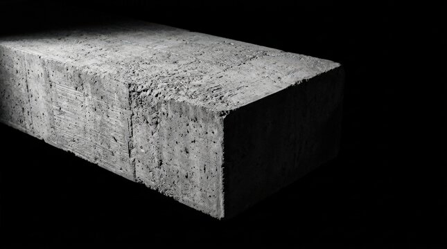 Minimal concrete cube or rectangular architectural block emerging from a pure black background, conceptual architectural photography, rough gray surface texture, sharp top edge, hard directional