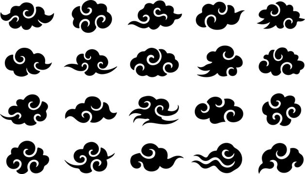 Extensive collection of traditional Asian cloud patterns displaying a wide range of elegant swirling designs